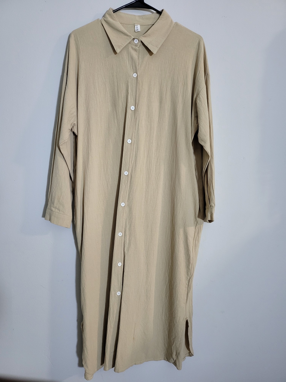 Beige Button-Front Long Free Shirt Dress
